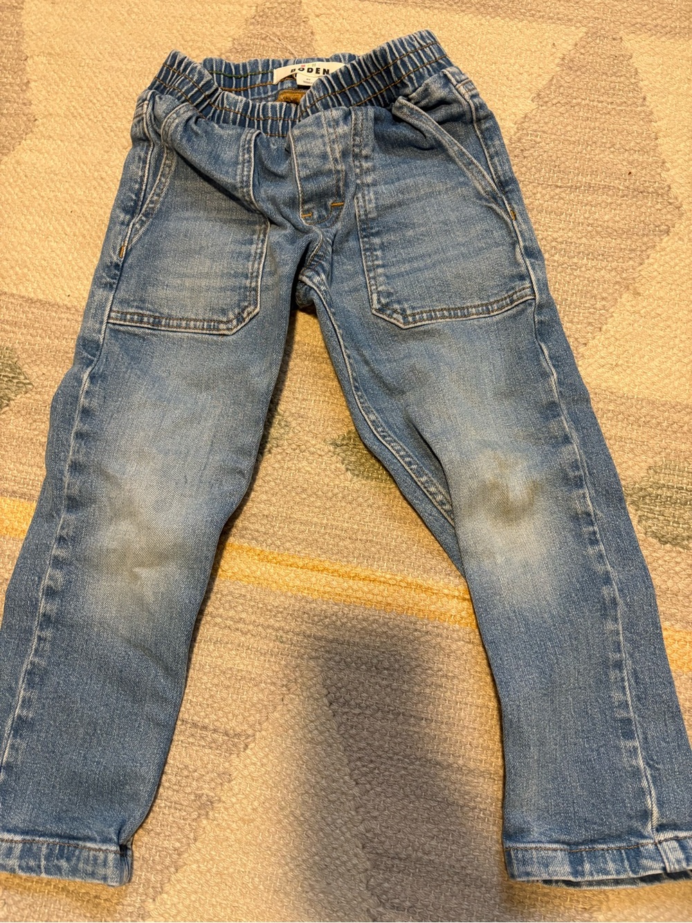 Boden Blue Elastic-Waist Straight Jeans